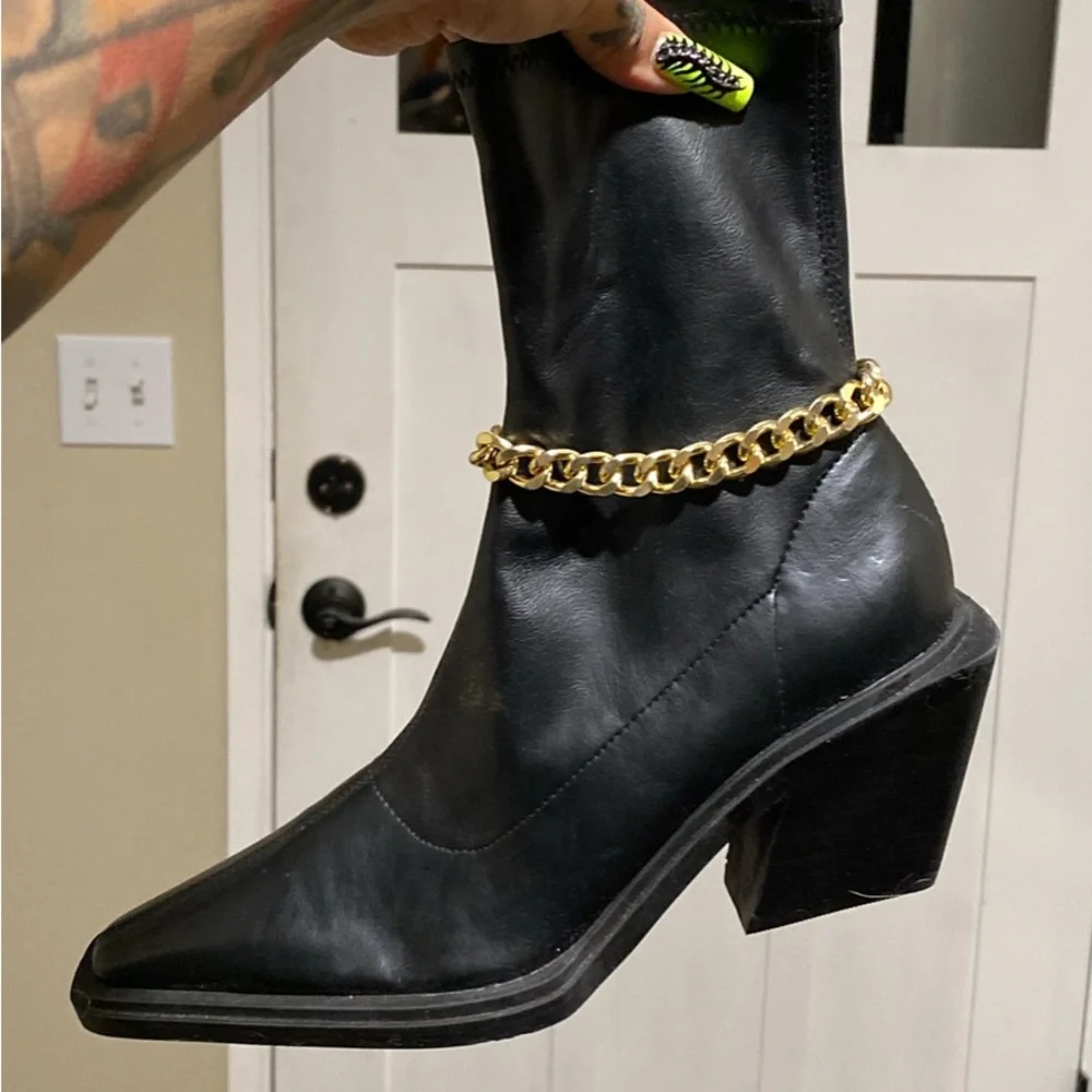 ASOS Black Ankle Boots with Gold Chain - Picture 2 of 3